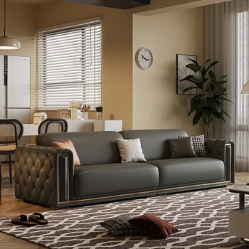 Американский кожаный диван для гостиной 2022 новый простой 3-метровый коричневый рядный диван из воловьей кожи для трех или четырех человек