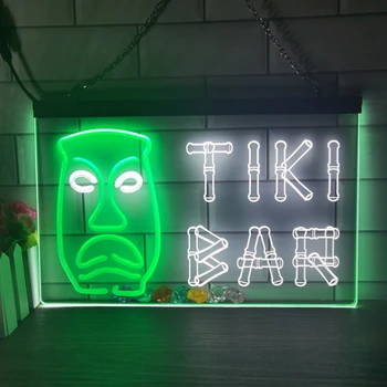 Бамбуковая маска Tiki Bar 2-цветной Дисплей Светодиодная Неоновая Вывеска Домашний Декор Новогодняя Стена Свадебная Спальня