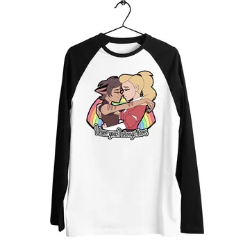 Бейсбольная футболка Унисекс с черной отделкой и длинным рукавом Catra Adora Romance, гей-лесбийская гордость, футболка с принтом Love Is Love.