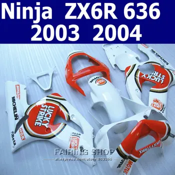 Бело-красный комплект обтекателей Lucky для Kawasaki Ninja zx6r 03 04 2003 2004 Обтекатели (лучшее качество пластика) k12