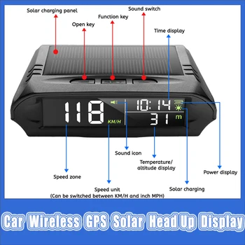 Беспроводной Головной Дисплей HUD GPS Спидометр Солнечное Автомобильное Время Высота Температура Сигнализация Скорости Проектор Скорости бортовой Компьютер