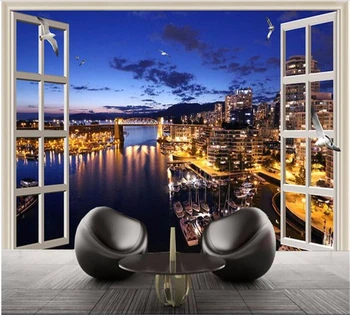 бэйбехан Пользовательские обои, модное окно, красивый город, звездный свет, ночной вид, HD фон для телевизора в гостиной, украшение стен