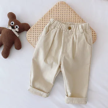 Весенне-осенние свободные однотонные брюки для мальчиков 0-6 лет, модные брюки в Корейском стиле для малышей, простые длинные брюки