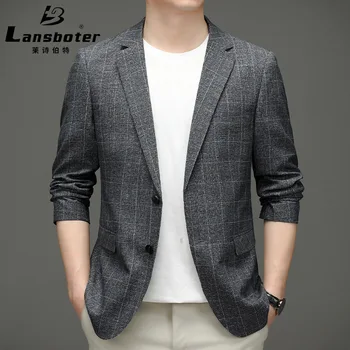 Весенне-осенний мужской пиджак Lansboter серого цвета в корейском стиле Slim Fit Small Подходит для деловых встреч и повседневного отдыха