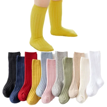 Весенние Новые Носки Для мальчиков и Девочек, Однотонные Длинные Носки до колена в рубчик для мальчиков, Носки-ботфорты, Детские Гетры, sockken meias