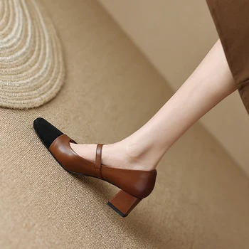 Весна/осень 2023, модная женская обувь с квадратным носком, женские туфли-лодочки на среднем каблуке в стиле ретро Mary Janes