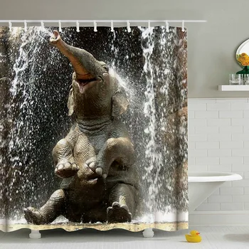 Водонепроницаемая занавеска для душа с принтом слона, удобный дышащий узор для ванны, брызги воды, Легко моющиеся занавески для ванной