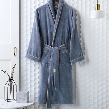 Высококачественное полотенце из чистого хлопка, халат для мужчин, женщин, осень-зима, воротник-шаль, впитывающий махровый халат, домашний халат