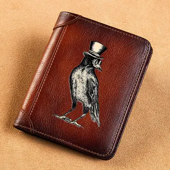 Высококачественные мужские кошельки из натуральной кожи, классическая ворона в стиле стимпанк со шляпой, короткий кошелек для карт, мужской кошелек с тремя складками, BK3857