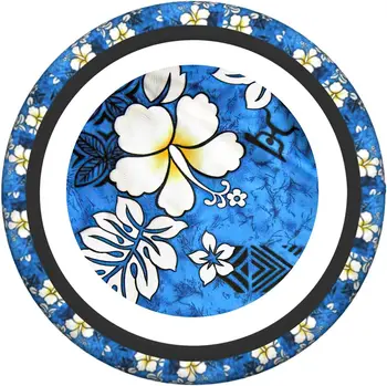 Голубые Гавайские цветы Крышка рулевого колеса автомобиля Протектор рулевого колеса Противоскользящий воздухопроницаемый Впитывающий влагу Универсальный 15 дюймов