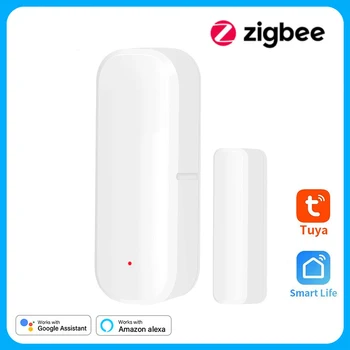 Дверной датчик Tuya Zigbee, интеллектуальная оконная сигнализация, магнитный детектор, Работа с Alexa, управление приложением Google Home