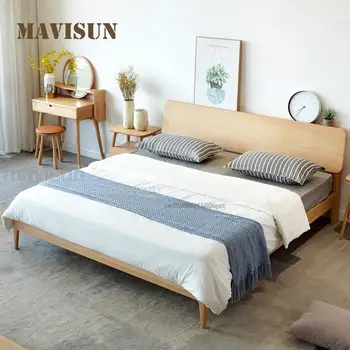 Двуспальная кровать из массива дерева 1,8 м 1,5 м Скандинавская Современная Минималистичная Мебель для спальни Простой Удобный Высококачественный комплект для двуспальной кровати