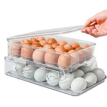 Держатель для яиц в холодильнике, держатель для яиц большой емкости, Двухслойный ящик для хранения свежих яиц, Штабелируемый контейнер для яиц