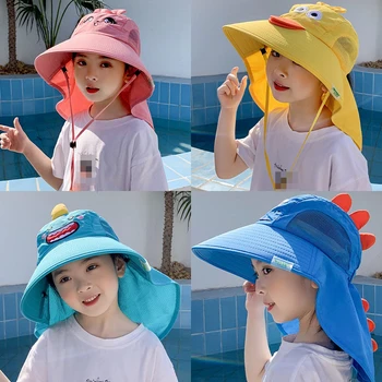 Детская Солнцезащитная шляпа, Летняя Детская Уличная Шейная Ушная крышка с защитой от ультрафиолета, Пляжные кепки для мальчиков и девочек, Дорожная кепка с клапаном для детей