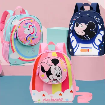 Детская сумка с буксировочным тросом Disney Minnie Mickey Mouse, Модный дышащий рюкзак с мультяшным принтом, дорожная сумка для детского сада для детей