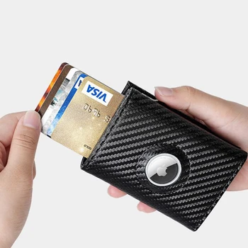Для Apple Airtag Mini Wallet из углеродного волокна, Rfid-держателя кредитной ID-карты, кошелька с магнитной застежкой, металлического автоматически всплывающего футляра для карт