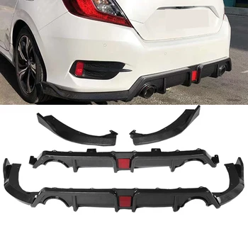Для Honda Civic 2016-2020 с легким высококачественным ABS, ярко-черным и ABS-карбоновым бампером, диффузором заднего багажника, бампером-спойлером для губ