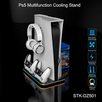 Для PS5 Подставка Охлаждающая станция с RGB подсветкой Охлаждающий вентилятор Двойные контроллеры Зарядное устройство для игровых аксессуаров Playstation5