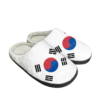 Домашние хлопковые тапочки с корейским флагом, Изготовленные на заказ, Мужские Женские Сандалии, Южная Корея, Плюшевая Повседневная обувь для спальни, Сохраняющая тепло, Термальная обувь
