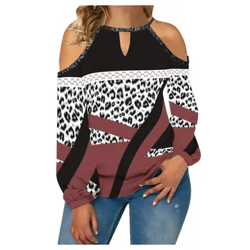 Женская модная Повседневная темпераментная футболка с круглым вырезом и открытыми плечами, нерегулярного цвета, с длинным рукавом, топ Camisas Mujer