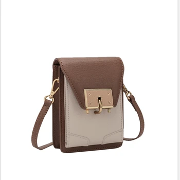 Женская модная сумка через плечо Mini Messenger из натуральной кожи для телефона контрастных цветов, простая маленькая квадратная металлическая сумка, мягкая