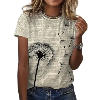 Женская футболка с цветочной тематикой, 3D текст, принт в виде одуванчика, модный повседневный женский винтажный топ Kawaii Beauty Clo.