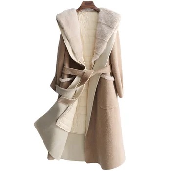 Женские шерстяные длинные пальто Hwitex из 100% шерсти, норки, гусиного пуха, женские тренчи из двух частей, шерстяное пальто 2022 HW1135