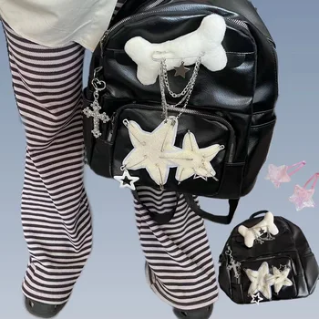 Женский рюкзак Y2k Star с цепочкой, скрепкой для бумаг, школьная сумка для студентов колледжа, модный дизайн, форма кости, Черный дорожный рюкзак, новинка