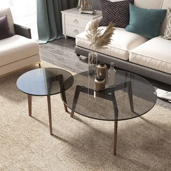 Журнальный столик из Скандинавского стекла с круглым центром, Минималистичный Современный стол для Маджонга, Мебель для гостиной, Вспомогательная мебель Mesa