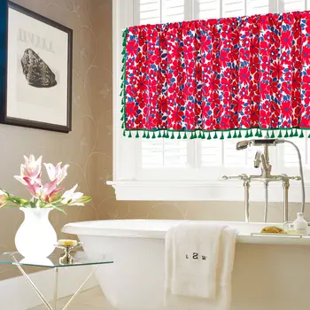 Занавеска в красный цветок, Хлопчатобумажный льняной кружевной шкаф с полой половинной дверцей, прикроватный кухонный шкаф