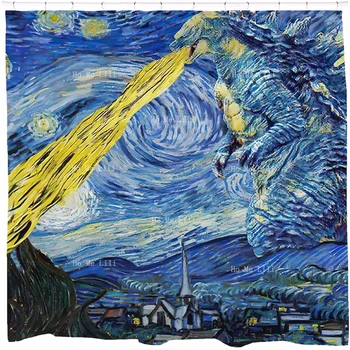 Занавеска для душа, картины Ван Гога, Звездное небо, традиционное японское искусство