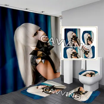 Занавеска для душа с 3D-принтом LADY GAGA, Водонепроницаемая занавеска для ванной, Противоскользящий Коврик для ванной, Набор туалетных ковриков, Ковер для дома 03
