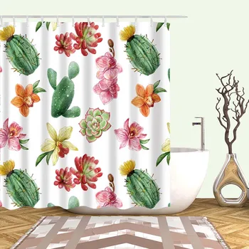 Занавеска для душа с тропическим кактусом, занавеска для ванны из полиэстеровой ткани для дома, украшения ванной комнаты, занавески для душа с принтом разных размеров