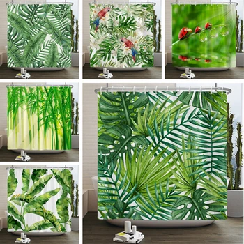 Занавеска для душа с тропическими зелеными листьями, занавеска для ванны с ботаническими цветочными растениями, водонепроницаемая ткань, 3D занавеска для ванной комнаты с крючками