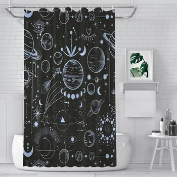 Занавески для душа Blue Planets из водонепроницаемой ткани со звездой Зодиака, забавный декор ванной комнаты с крючками, Аксессуары для дома