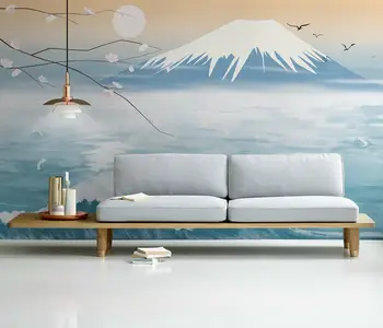 Изготовленная на заказ Японская фреска Sakura Mount Fuji Современные 3D обои для гостиной ТВ Фон Стены Домашний декор Обои 3D