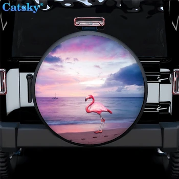 Изготовленный на заказ чехол для защиты запасного колеса автомобиля Flamingo, чехол для украшения запасного колеса кемпера на открытом воздухе, чехол для запасного колеса без резервного отверстия