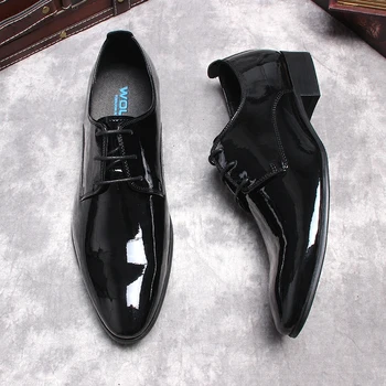 Итальянские бордовые черные туфли-оксфорды из натуральной кожи, Лакированная кожа, Костюмная обувь на шнуровке, Свадебная официальная мужская обувь