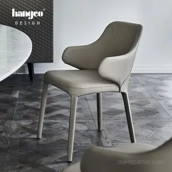 Итальянское кожаное обеденное кресло Для дома, современное Простое кресло с подлокотниками, Дизайнерский Роскошный Мягкий стул для кабинета