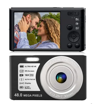 Камера 4K 48 Мп, 2,8-дюймовый IPS-экран, 16-кратный цифровой зум, встроенная вспышка для студентов, детская видеокамера с SD-картой на 32 ГБ