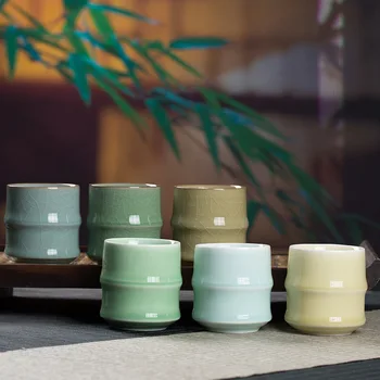 Керамические чайные чашки цвета морской волны, офисные чашки из бамбука, чайные чашки для конференций, бытовые чашки для воды в китайском стиле