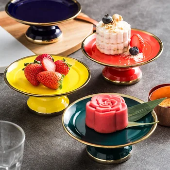 Керамический лоток для хранения с золотым краем, домашняя тарелка для дим-самов, круглая декоративная тарелка, украшение столешницы, тарелка для закусок и десертов