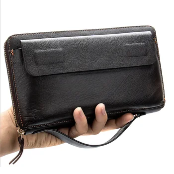 Клатч-кошелек из мягкой натуральной кожи, мужской длинный кошелек, кожаный бумажник для визитных карточек, купюр, наличных, сумка из воловьей кожи верхнего слоя