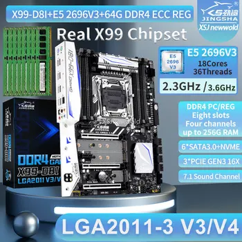 Комплект материнской платы JINGSHA X99-D8I E5 2696V3 Процессор DDR4 8*8 = 64 ГБ оперативной памяти Четыре канала LGA2011-3 NVME WIFI M.2 комплект xeon x99
