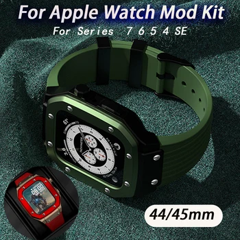 Комплект модификации браслета Link для Apple Watch Series Чехол из Цинкового сплава для Iwatch 8 7 6 5 4 Se 45 мм 44 мм Резиновый Спортивный ремешок