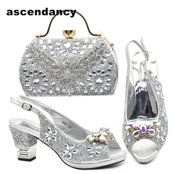 Комплект модной обуви и сумки для вечеринки в женском стиле, обувь больших размеров, роскошная итальянская обувь и сумки в тон со стразами