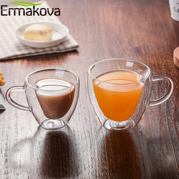 Кофейная кружка ERMAKOVA с двойными стенками, изолированная Чашка для кофе, чая, пива, Стеклянная кружка в форме сердца, кружка для Эспрессо, Капучино, Латте, молока, посуда для напитков