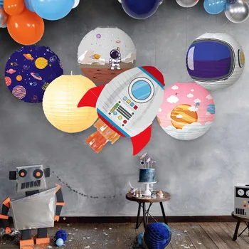 Креативный Круглый Ракетный Фонарь На Луну, Декор для Фонаря на 1-й день рождения, Украшение для вечеринки по случаю Дня рождения Счастливого Мальчика