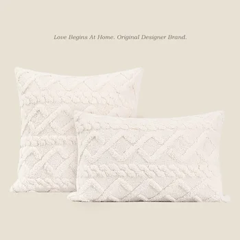 Кремово-белая плюшевая геометрическая наволочка для дивана в гостиной, спальни, зимняя простая новая спинка
