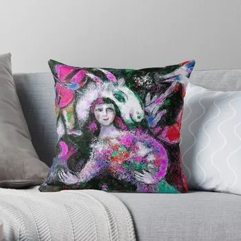 ЛЕДИ С ЦВЕТАМИ: подушка с абстрактным принтом в стиле Шагала, наволочка на заказ